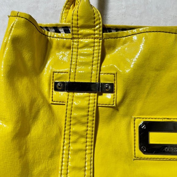 GUESS Large Tote Bag Bright Shiny Yellow with a Slight Water Stain - Fashionable - Picture 4 of 16